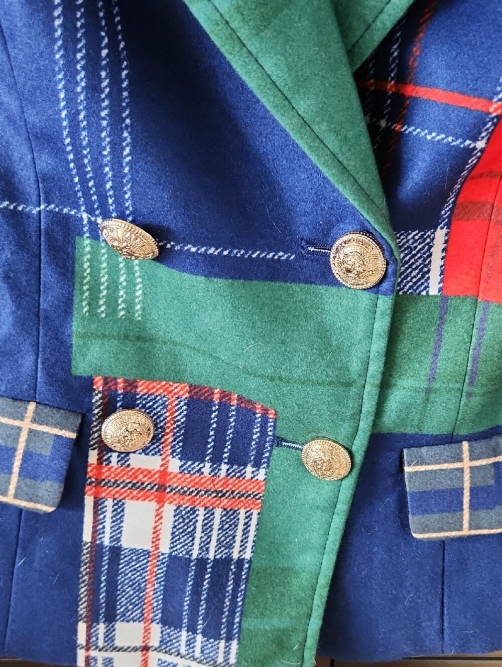 STYLEWE Urban Plaid Colorblock Plaid Lapel Blazer in Blue, Green & Red - Picture 6 of 9